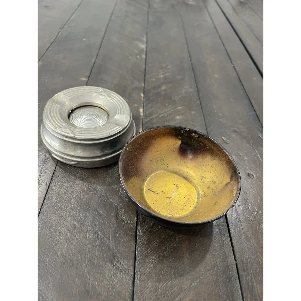 Vtg Metal Push Down Ashtray‎ Smokeless Silver Black Retro MCM